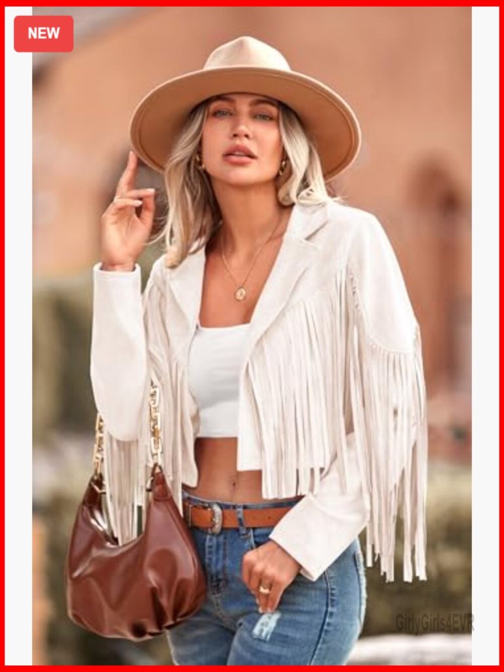 Faux Suede Cropped Motorcycle Jacket with Fringe Tassel Slim Fit - Picture 4 of 7
